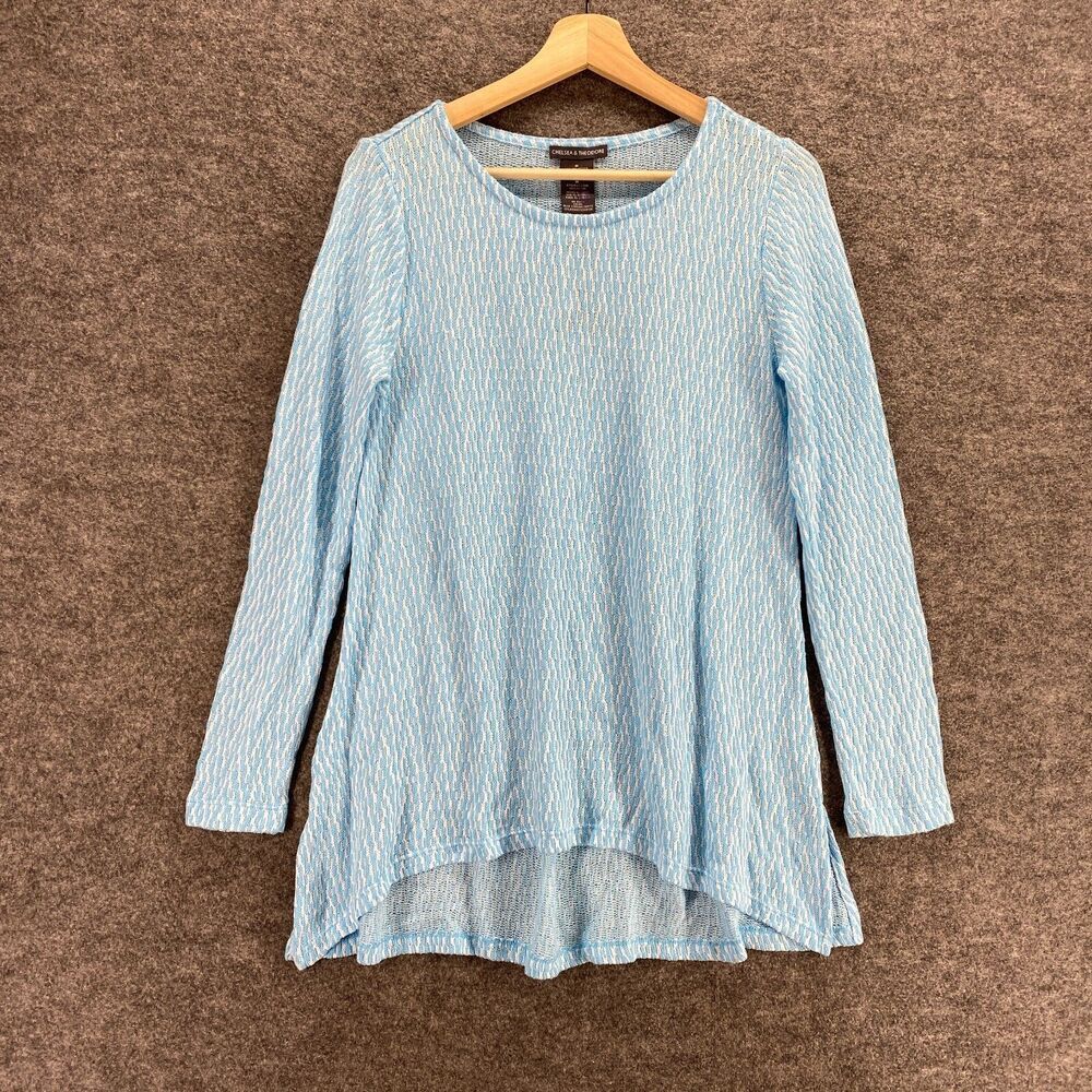 New Chelsea & Theodore Sweater Pullover Women M Medium Blue Knit Rayon Casual